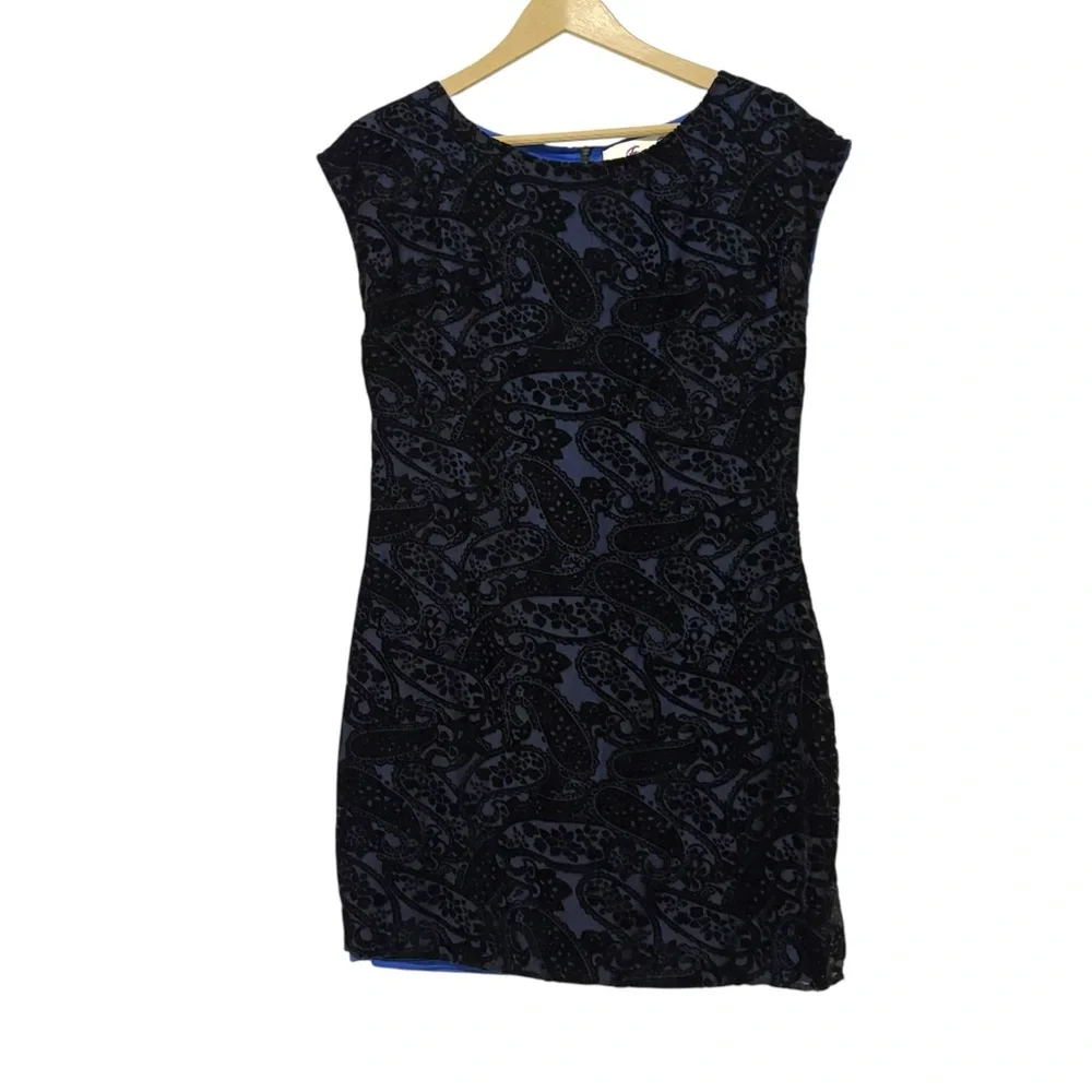 Emmelee Black Blue Velvet Burnout Mini Dress Size Medium Whimsigoth Fairy Grunge
